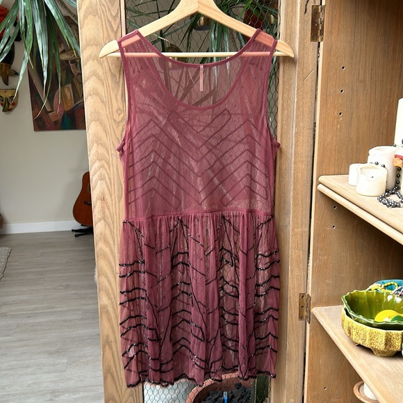 Free People Sheer Mesh Beaded Embellished Mini Slip Dress - Picture 11 of 16